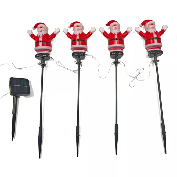 Lot de 4 piquets de jardin solaire (H40 cm) Père Noël lumineux Blanc chaud