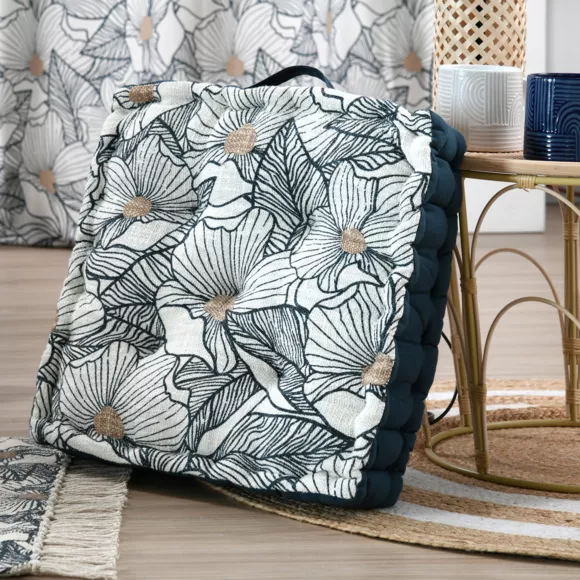 Coussin de sol carré coton (45 x 45 cm) Eugénie Bleu