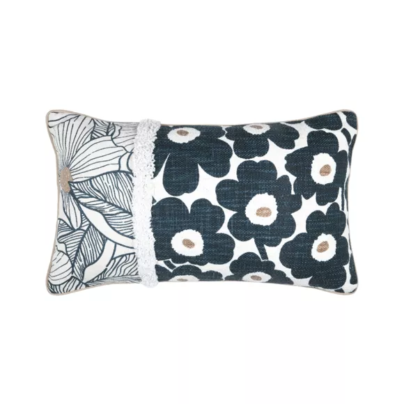 Coussin rectangulaire coton (30 x 50 cm) Eugénie Bleu marine