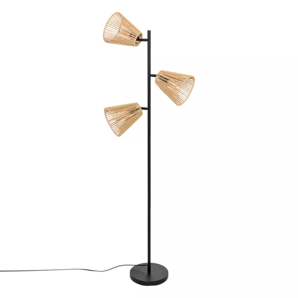 Metalen en touw staande lamp met 3 lampenkappen (H150 cm) Giada Beige