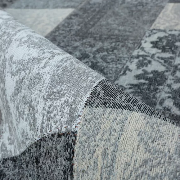 Alfombra rectangular de salón de jacquard (140 x 200 cm) Rishi Negro y Gris
