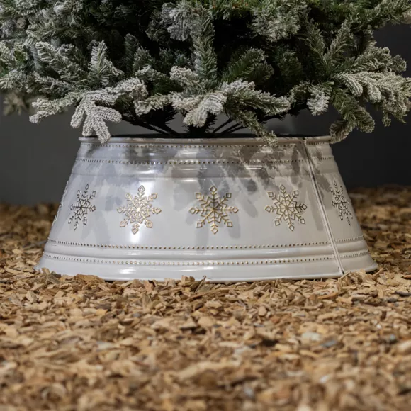 Metalen kerstboomrok (D57 cm) Wit en Gouden Sneeuwvlokken