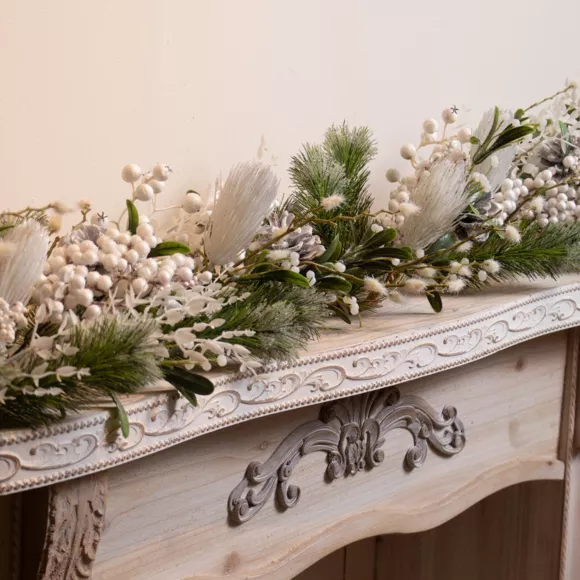 Guirlande de sapin (180 cm) Baies givrées Blanc