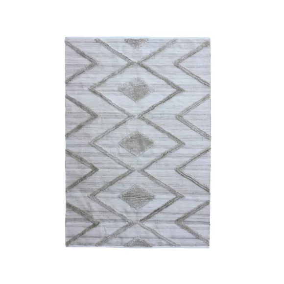 Alfombra rectangular de salón de material reciclado tuftada (140 x 200 cm) Kaito Marfil