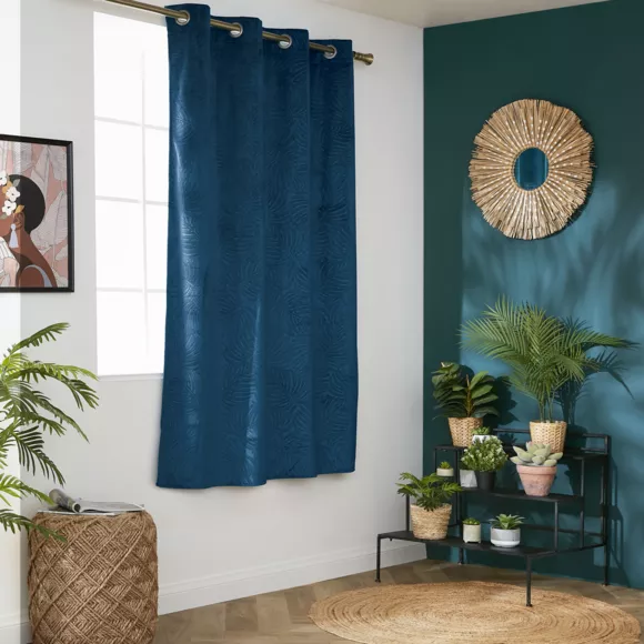 Cortina oscurecedora terciopelo (140 x 180 cm) Fern Azul marino
