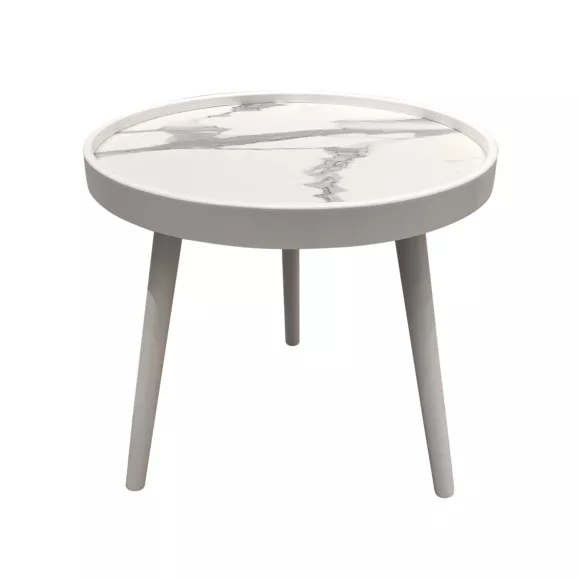 Mesa de centro redonda efecto mármol (A43 cm) Déa Blanco