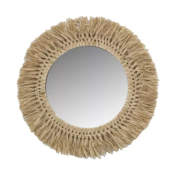 Ronde raphia muurspiegel (D50 cm) Makira Beige