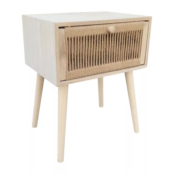 Table de chevet bois et cordes (H58 cm) Manille tiroir Beige