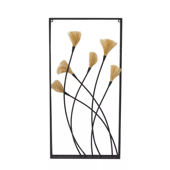 Metalen en linnen muurdecoratie (H80 cm) Natuur Zwart