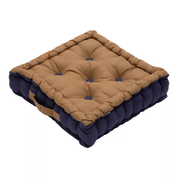 Coussin de sol carré coton (60 x 60 cm) Pixel Bicolore Camel / bleu nuit