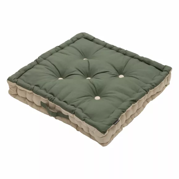Coussin de sol carré coton (50 x 50 cm) Pixel Bicolore Vert kaki / beige