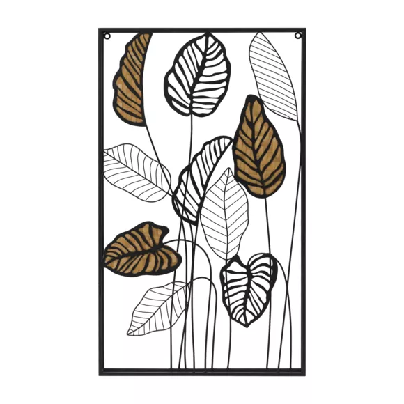 Décoration murale en métal (H82 cm) Feuilles en ratan Noir