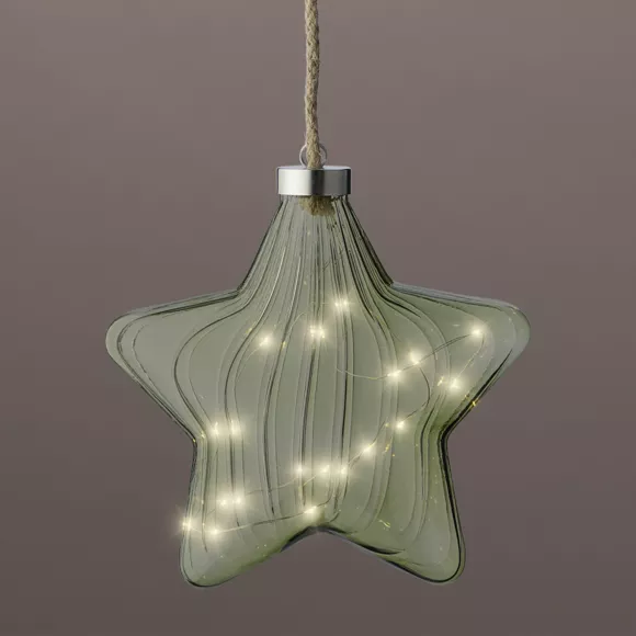 Étoile lumineuse en verre à piles 15 LED (D20 cm) Vintage Thé vert/blanc chaud