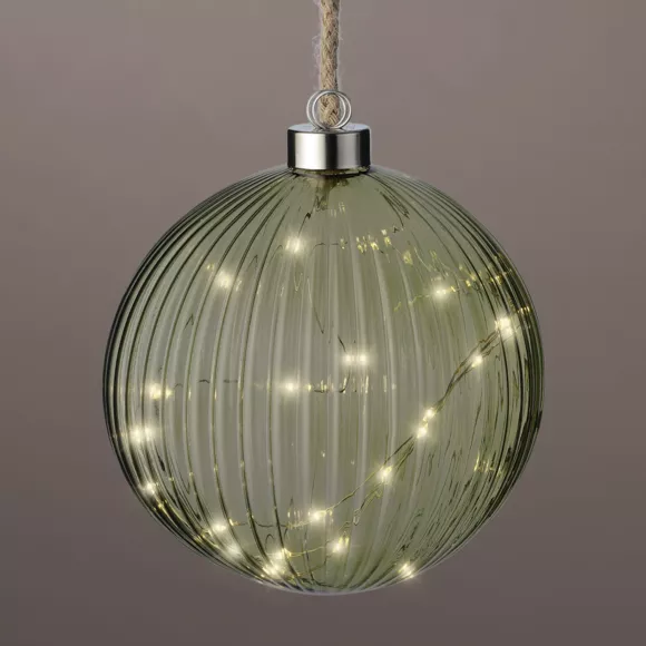 Hanglamp op batterijen 30 LED (D14 cm) Vintage Thee groen/warm wit