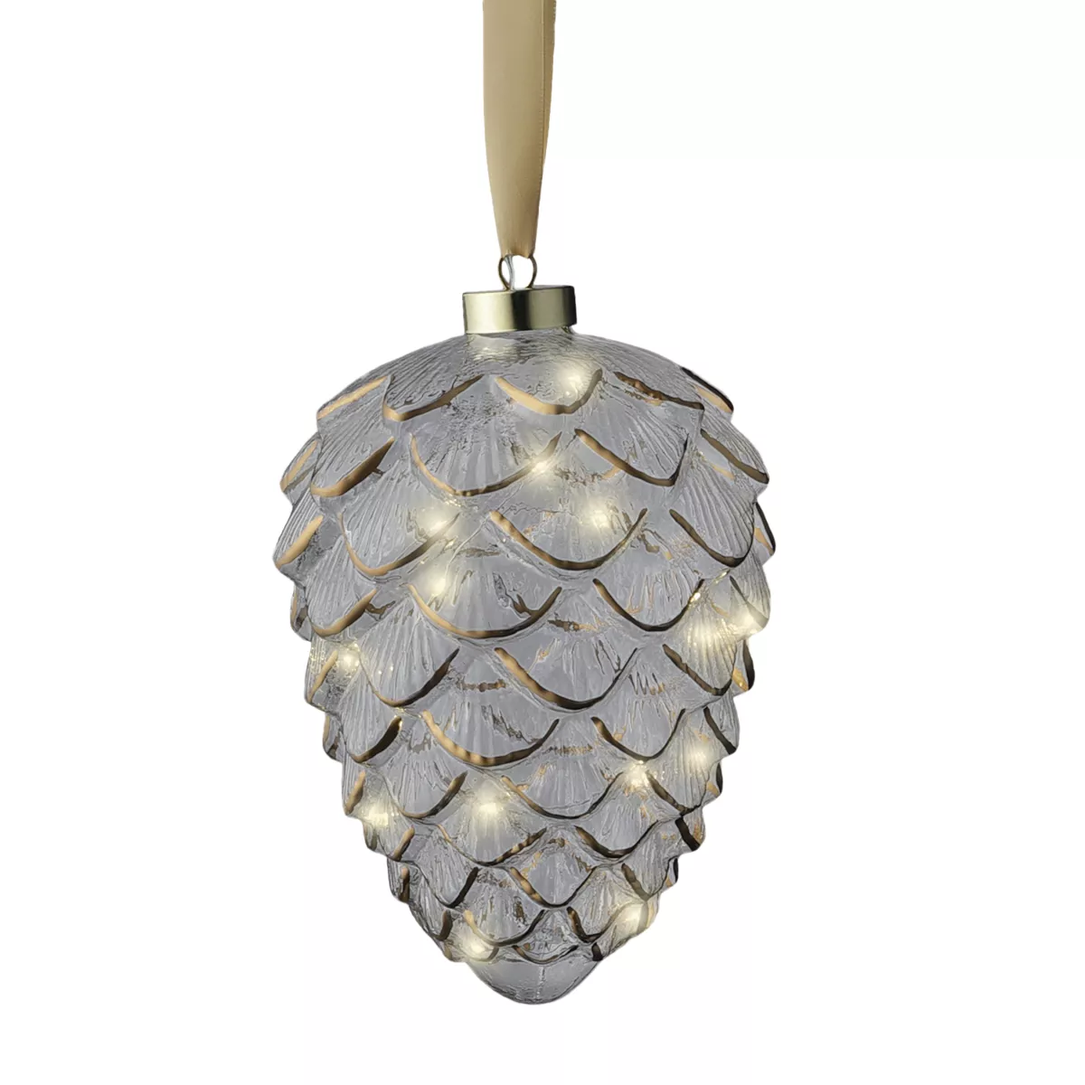 Beleuchteter Tannenzapfen aus Glas Batteriebetrieben15 LED (H21 cm) Vintage Gold/Warmweiß