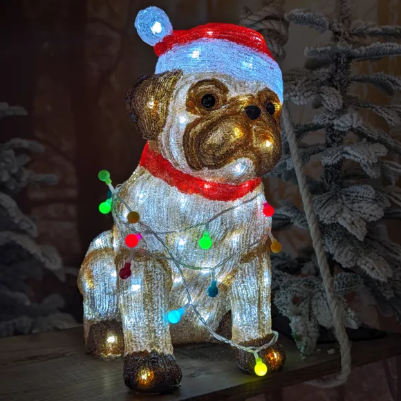 Chien lumineux 100 LED (H42 cm) Bouledogue Multicolore
