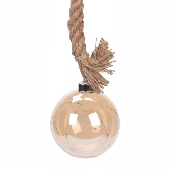Suspension lumineuse à piles 19 LED (D12 cm) Boule dorée Blanc chaud