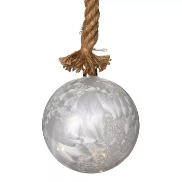 Suspension lumineuse à piles 19 LED (D12 cm) Boule glacée Blanc chaud
