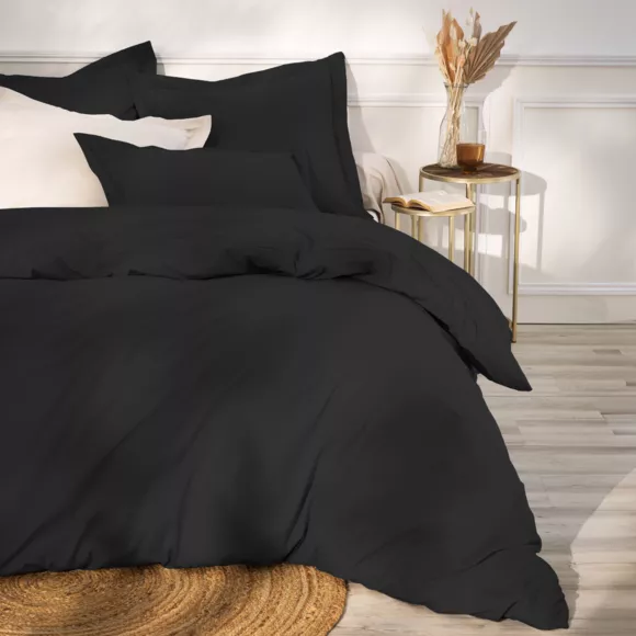Drap plat percale de coton (270 x 300 cm) Cali Noir