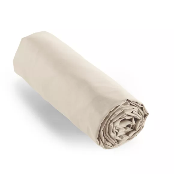 Sábana bajera en percal de algodón  (140 cm) Cali Beige lino