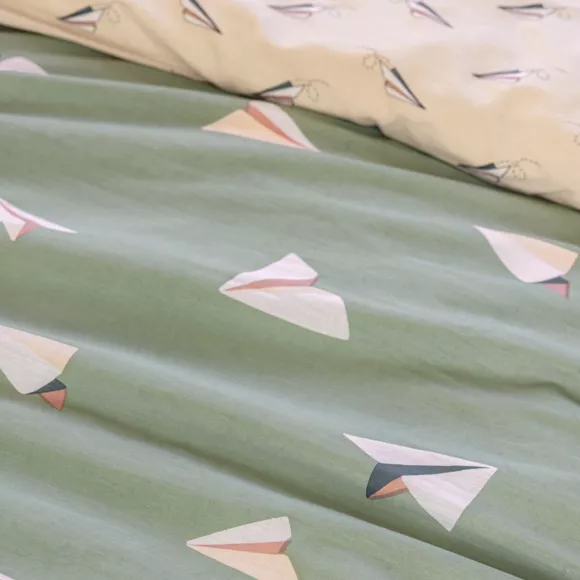 Funda nórdica y dos fundas de almohada infantil de algodón (200 x 200 cm) Petits papiers Verde