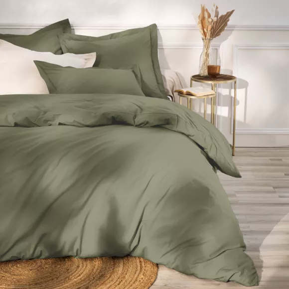 Drap plat percale de coton (270 x 300 cm) Cali Vert romarin