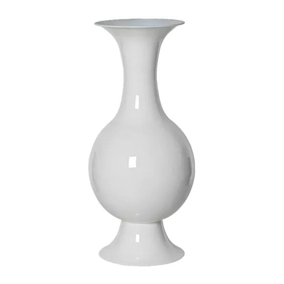 Grand Vase en métal émaillé fait main (H56 cm) Soléa Blanc brillant