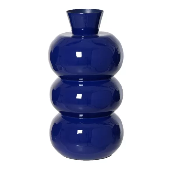 Handgemachte Vase aus emailliertem Metall (H33 cm) Serena Königsblau glänzend