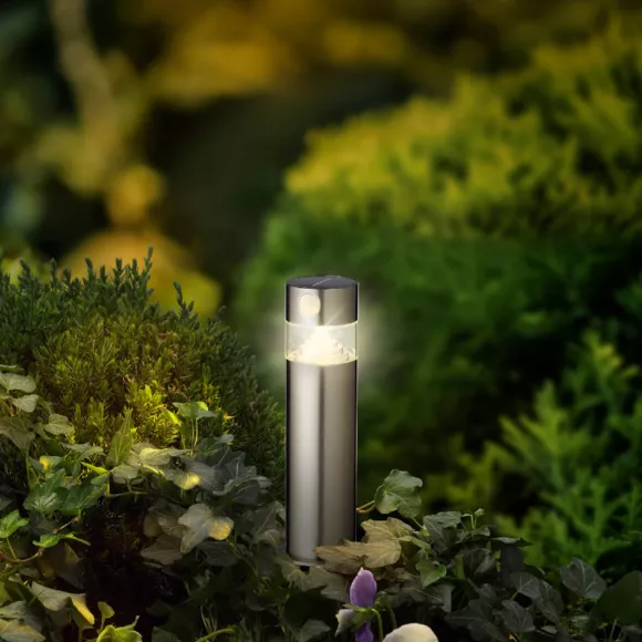 Borne de jardin solaire piquet 8 LED 150 lumens (H30 cm) Premium Argent