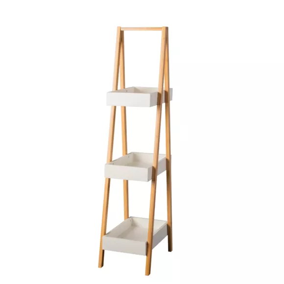 Estante madera y bambú (A84 cm) Pyramide 3 niveles Blanca