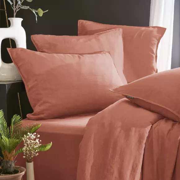 Hoeslaken gewassen TENCEL™ Lyocell (140 x 200 cm) Olivia Terracotta