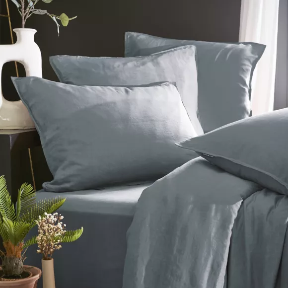 Hoeslaken gewassen TENCEL™ Lyocell (180 x 200 cm) Olivia Staalblauw