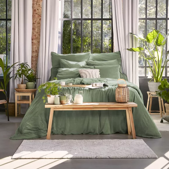 Taie d'oreiller rectangulaire lyocell Tencel™ lavé (50 x 80 cm) Olivia Vert romarin