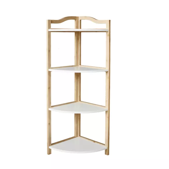 Scaffale ad angolo legno e bambù 4 ripiani (Alt 95 cm) Eva Bianco