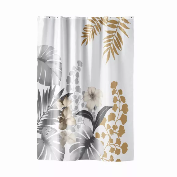 Rideau de Douche avec Crochets (180 x 200 cm) Kelly Blanc, Polyester ImprimŽ
