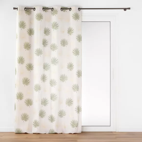 Rideau ˆ Oeillets (140 x 240 cm) Lotus Vert, Polycoton ImprimŽ MŽtallisŽ