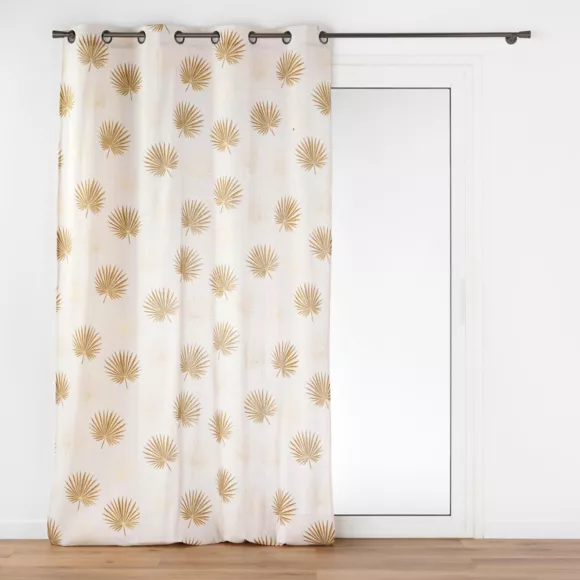 Rideau ˆ Oeillets (140 x 240 cm) Lotus Ocre, Polycoton ImprimŽ MŽtallisŽ