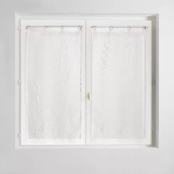 Par de visillos tejidos con ojales de madera (60 x 120 cm) Minalisa Blanco