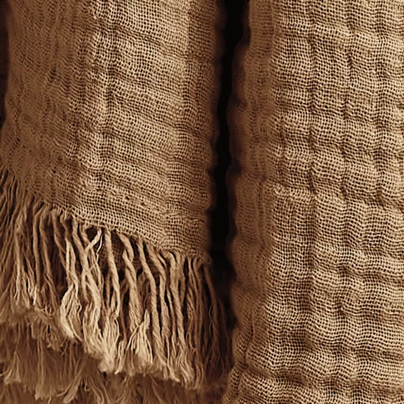 Plaid katoengaas (220 cm) Gaïa Camel 2