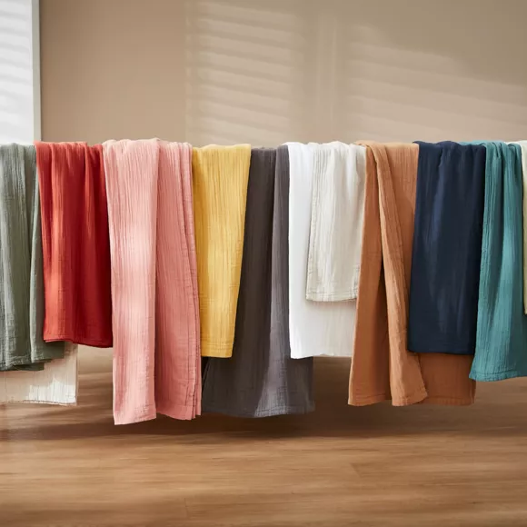 Nappe ronde gaze de coton (180 cm) Gaïa Gris nuage