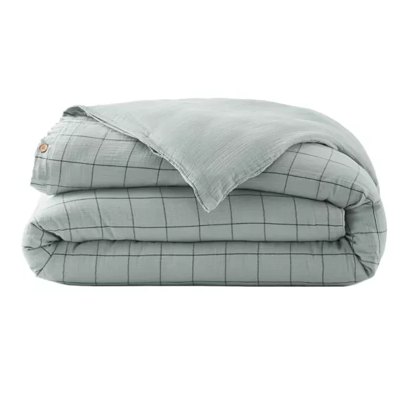 EM - Housse de couette rŽversible 200 x 200 cm Gaze de coton tissŽe teinte GAìA MATCH Eucalyptus