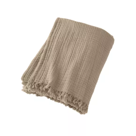 EM - Plaid ˆ franges 130 x 160 cm Gaze de coton unie GAìA Ficelle