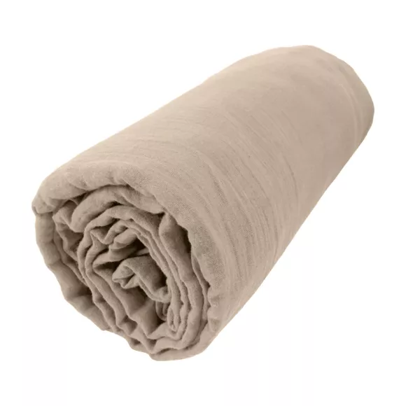 EM - Drap housse 160 x 200 cm Gaze de coton unie GAìA Ficelle