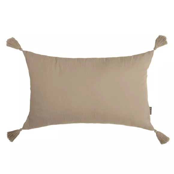 EM - Coussin dŽhoussable avec pompons 40 x 60 cm Gaze de coton unie GAìA Ficelle
