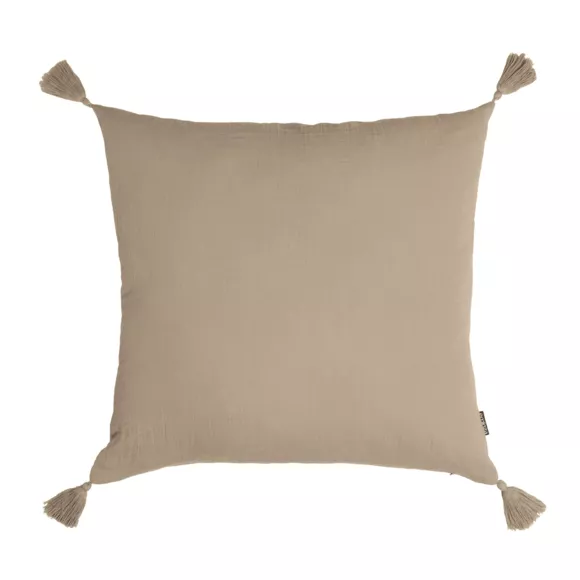 EM - Coussin dŽhoussable avec pompons 40 x 40 cm Gaze de coton unie GAìA Ficelle