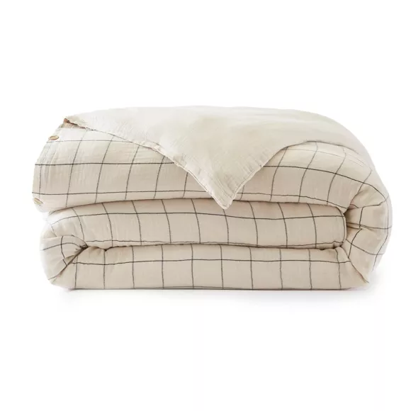 EM - Housse de couette rŽversible 200 x 200 cm Gaze de coton tissŽe teinte GAìA MATCH Pampa