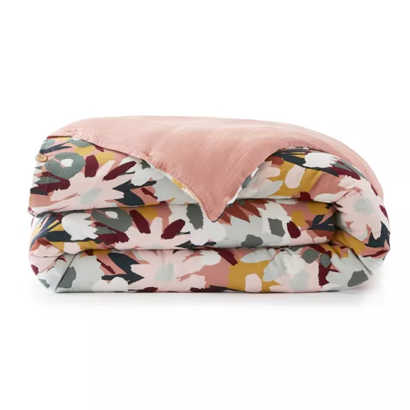 EM - Housse de couette rŽversible 140 x 200 cm Gaze de coton imprimŽe AZEL Rose pche