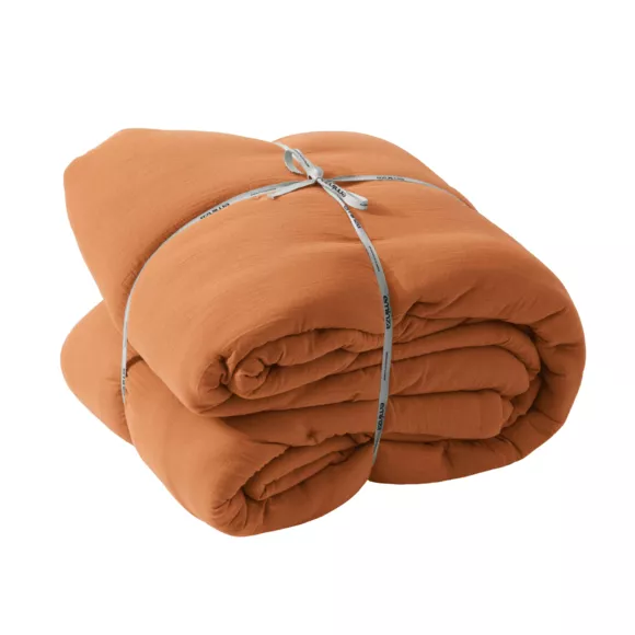 Couvre-lit matelassé gaze de coton (260 x 240 cm) Gaïa Abricot