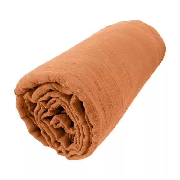 Drap housse gaze de coton (140 x 190 cm) Gaïa Abricot