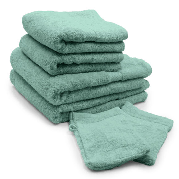 Set van badhanddoeken 50x90 cm x2 + handdoeken 70x130cm x2 + washandjes x2 Elegance Celadon Groen